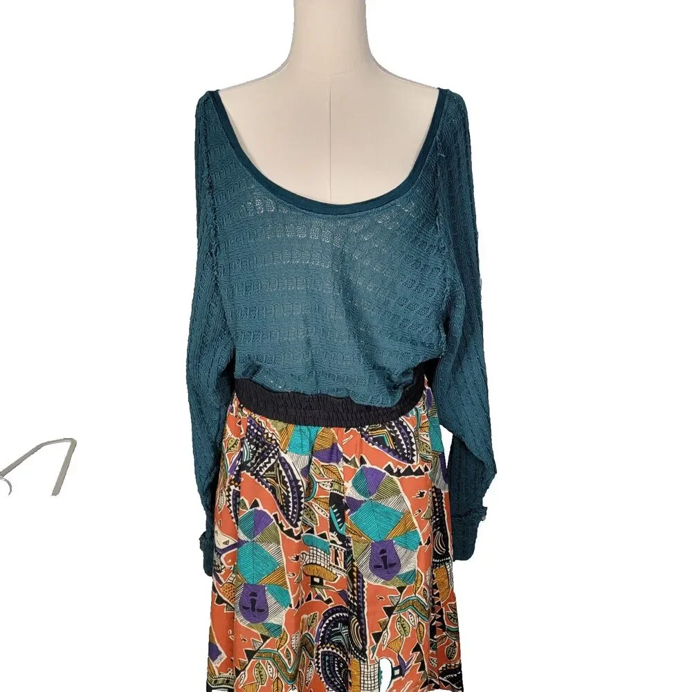 Free People We The Free Thien's Hacci Long Sleeve Sweater Teal Green Knit Y2K XS